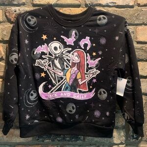 Girls Jack and Sally Nightmare Before Christmas Halloween Sweatshirt size L NEW